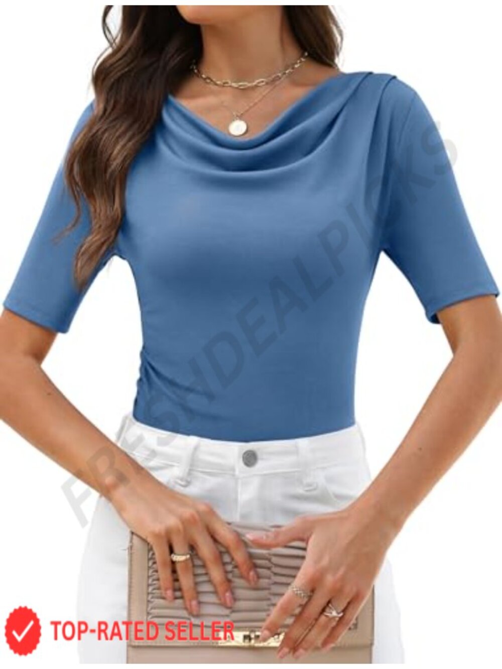 Glivra Cowl Neck Elbow Sleeve Blouse Business Casual Fitted Top